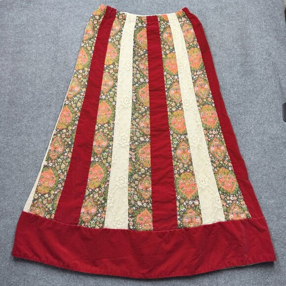 VTG 70s Chessa Davis Velvet Lace Cottagecore Prairie Maxi Skirt Holiday Size M? - Picture 6 of 15